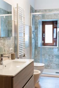 La salle de bains est pourvue d'un lavabo, de toilettes et d'une douche. dans l'établissement Casa Anita, à Terracine