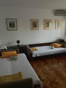 a living room with two beds and a couch at City Apartment Gevgelija in Gevgelija