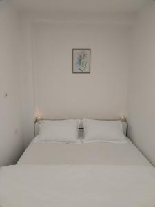 1 cama con 2 almohadas y una foto en la pared en Apartman "Enso" I Pozega, Serbia, en Požega