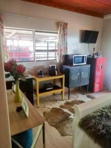 a living room with a couch and a tv at Shai's Studio in Centurion