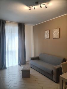 een woonkamer met een bank en een raam bij Appartamento Sara in San Donato Milanese