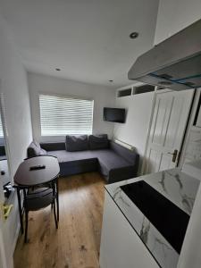 a small living room with a couch and a table at Nice and Cosy One Bed Flat in Carshalton