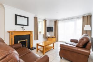 a living room with a couch and a fireplace at Ferncourt in Leopardstown
