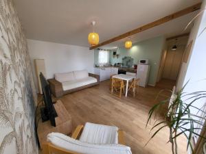 sala de estar con sofá y cocina en Gite cosy et spacieux, en Étoile-sur-Rhône