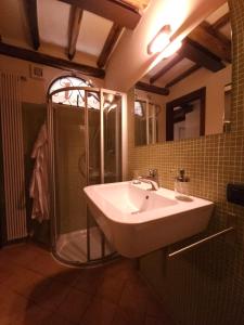 a bathroom with a sink and a shower at La Piastronata in Massa