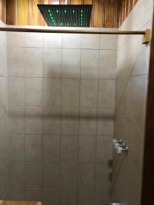 a bathroom with a shower and a toilet at Tropical Magnolia in Hellgate