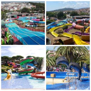eine Collage mit vier Bildern eines Wasserparks in der Unterkunft Can Tete in Malgrat de Mar