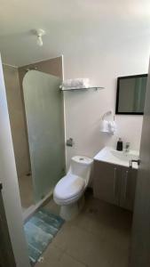 a bathroom with a toilet and a sink at Apartamento hermoso Playa Blanca in Punta Leona