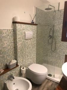 a bathroom with a toilet and a shower and a sink at Brezza marina CIN P2668 in Santa Maria Navarrese