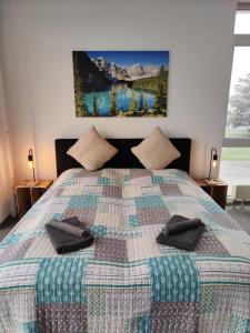 een slaapkamer met een bed met 2 kussens erop bij * Wohlfühloase Köln I * in Keulen