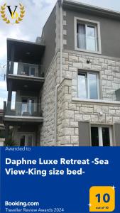 eine Anzeige für ein Apartmenthaus mit einer Darstellung eines Gebäudes in der Unterkunft Daphne Luxe Retreat -Sea View-King size bed- in Supetar
