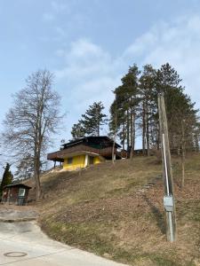 dom na szczycie wzgórza z drzewami w obiekcie Nussknackerhaus w mieście Sankt Kanzian