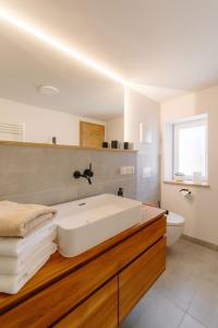 een badkamer met een witte wastafel en een toilet bij Berghaisl Neudorf in Neudorf