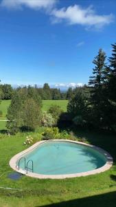 ein kleiner Pool auf einem Rasenplatz in der Unterkunft Haus Hochland - Moderne Alpenwohnung Garten&Natur in Bad Kohlgrub