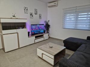 a living room with a couch and a tv at Holiday Home Gabriela in Sukošan