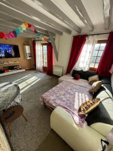 ein Wohnzimmer mit einem Bett und einem Sofa in der Unterkunft Villa*proche Aeroport et gares . in Viry-Châtillon