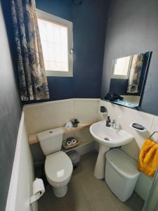 a small bathroom with a toilet and a sink at Cosy Apartment in Senglea in Senglea