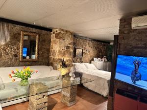 a living room with a couch and a tv at “Un Luogo Magico” in Marostica