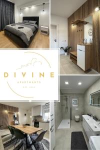 un collage de photos d'une chambre et d'une salle de bains dans l'établissement Divine Apartment Drnis, à Drniš