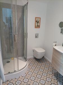 a bathroom with a shower and a toilet at Le clos du prieuré in Montjean-sur-Loire