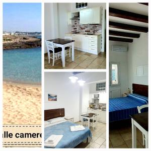 eine Collage mit Bildern eines Zimmers mit Strand in der Unterkunft Lu Salentu Chalet Beach in Marina di Mancaversa