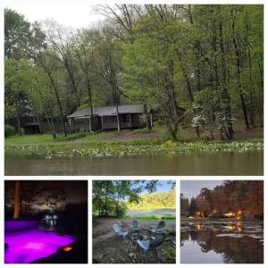 a collage of pictures of a house and a lake at Turkey Trot, Cabin Getaway on Lake w/ Hot Tub in Streetsboro