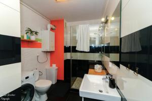 łazienka z toaletą i umywalką w obiekcie Apartament Działkowa przy Parku w mieście Chorzów