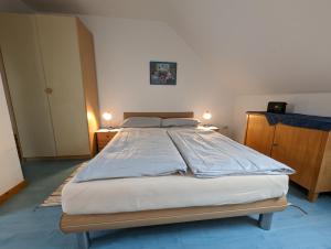1 dormitorio con 1 cama grande en una habitación en FeWo Deichblick - Javenloch, en Wittmund