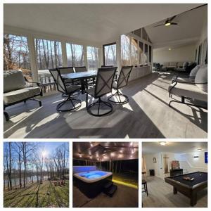 a collage of pictures of a living room with a ping pong table at White Tail Run At Heron Hill Retreat Hot Tub Lake! in Streetsboro