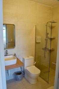 a bathroom with a toilet and a sink and a shower at Blue Island Punta Rucia in Punta Rucia