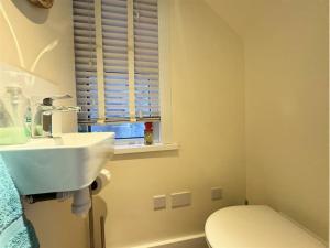 een badkamer met een witte wastafel en een toilet bij Beautiful Home in the centre of Newquay! in Newquay