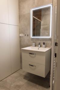 y baño con lavabo y espejo. en Apartmán u Výstaviště, en Olomouc