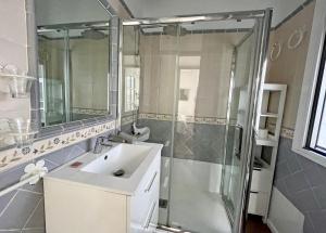 La salle de bains est pourvue d'un lavabo et d'une douche. dans l'établissement Wallada San Hipólito, à Cordoue