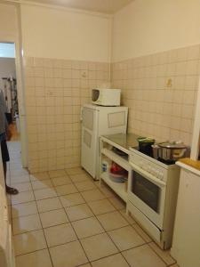 uma pequena cozinha com um fogão e um frigorífico em JIMOBA PLACE em La Chaux-de-Fonds