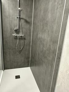 a shower with a shower head in a bathroom at Harmony Living - Graz Stadion Liebenau in Graz +40 photos