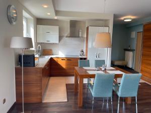 Kuchyň nebo kuchyňský kout v ubytování Apartament Słoneczny na Krzywej