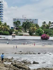 プラヤ・コロナドにあるApartamento de playa con vista al mar en coronadoの水辺の一団