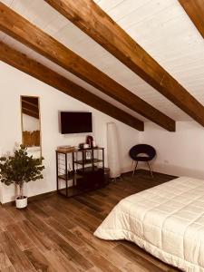 a bedroom with a bed and a flat screen tv at A casa di Alberta B&B Relais in Rotondella