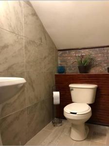a bathroom with a toilet and a sink at Lovely 1 downtown studio in Rosarito