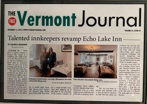 a newspaper article in the vennoit journal with a picture of a house at Echo Lake Inn in Tyson