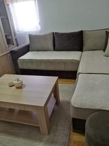 a living room with a couch and a coffee table at Stan na dan in Donji Komren