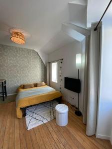 a bedroom with a bed and a flat screen tv at Cosy Mac Nab in Vierzon