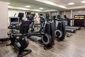 a gym with rows of treadmills and elliptical machines at Hyatt Place-Dallas/Arlington in Arlington