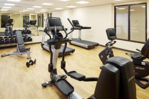 a gym with several treadmills and exercise bikes at Hyatt Place Grand Rapids South in Wyoming