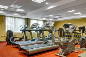a gym with several tread machines in a room at Hyatt Place Fort Lauderdale Cruise Port & Convention Center in Fort Lauderdale