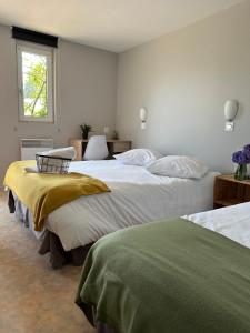 a bedroom with two beds and a window at Du côté de chez Sam in Andelaroche