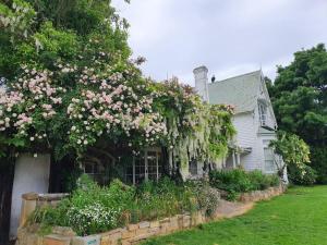 una casa con flores rosas a un lado. en Hawley House, en Port Sorell