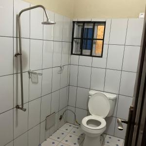 a bathroom with a toilet and a shower at Serenity Place in Limbe