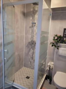 a shower with a glass door in a bathroom at Cocooning House 212 Suite COSY SUNSHINE appartement Aeroport Paris Roissy CDG et Parc Asterix in Survilliers +10 photos