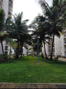 a park with palm trees in front of a building at ADI HOSPITALITY AND TOURS PRIVATE LIMITED in Bangalore